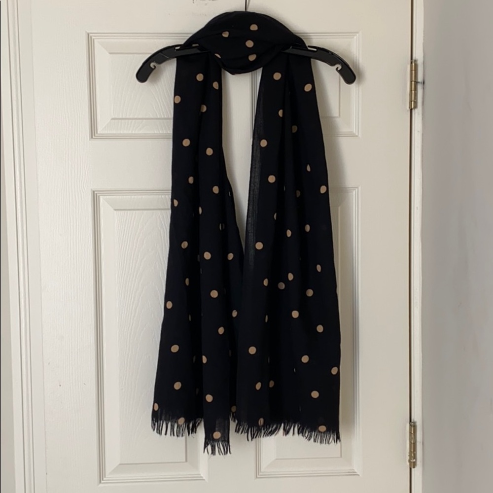 Black scarf with gold polka dots